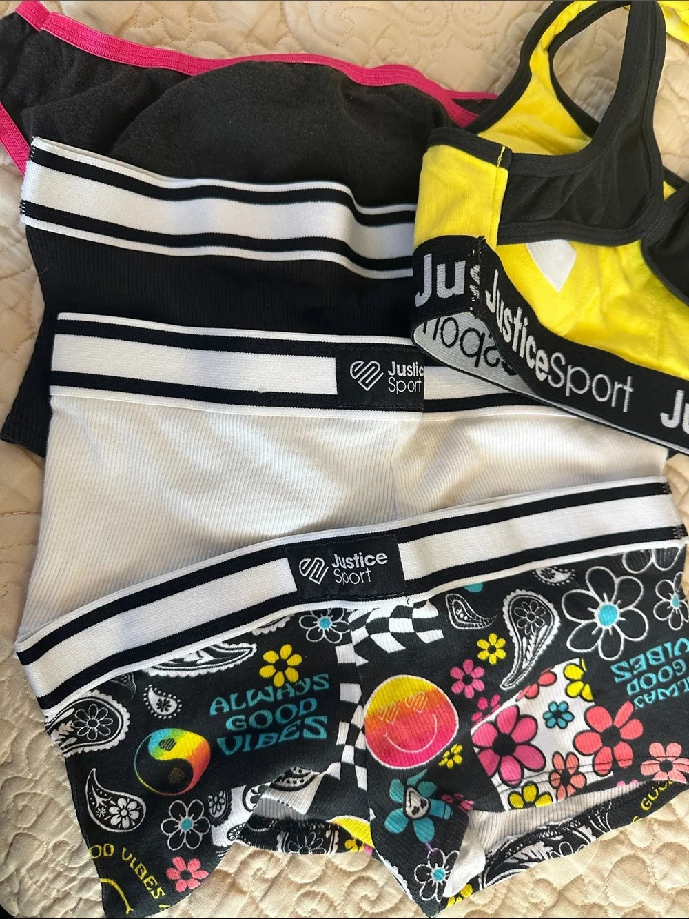 JusticeSport Black Active Set with Multicolor Floral Accents